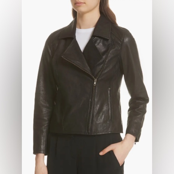 Eileen Fisher Black Lamb Leather Moto Motorcycle Biker Jacket Size 4 MSRP $898 - Picture 9 of 12